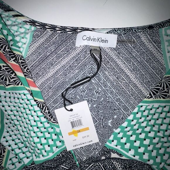 Calvin Klein Womens Multi Color Print Sleeveless Drape Neck Tank Top Size 3X NWT - Picture 7 of 9